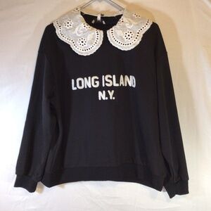 TWIST Long Island NY Sweatshirt Size 5 Lace Peter Pan Collar Black Cottagecore